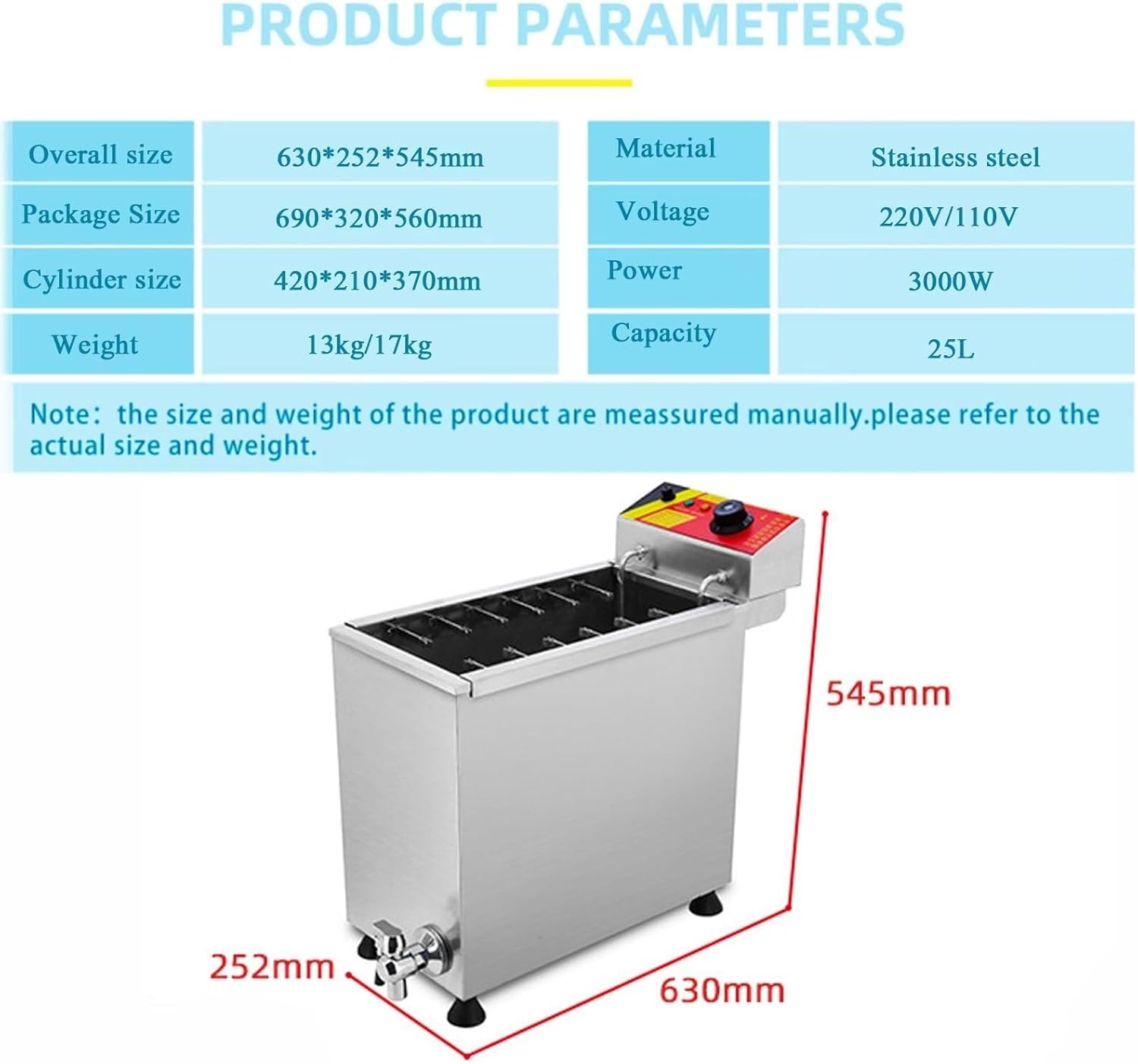 Commercial 3000W Corn Dog Machine - Multi-functional Electric Deep Fryer with 25L Capacity for Hot Dogs, Cheese Sticks & Korean Snacks - Automatic Snack Maker