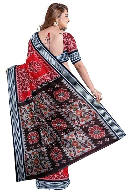 Image of Ikat Women's Cotton Saree, Handmade Pure Cotton Khandua Saree, Ikkat Orissa Traditional Handloom Saree without Blouse