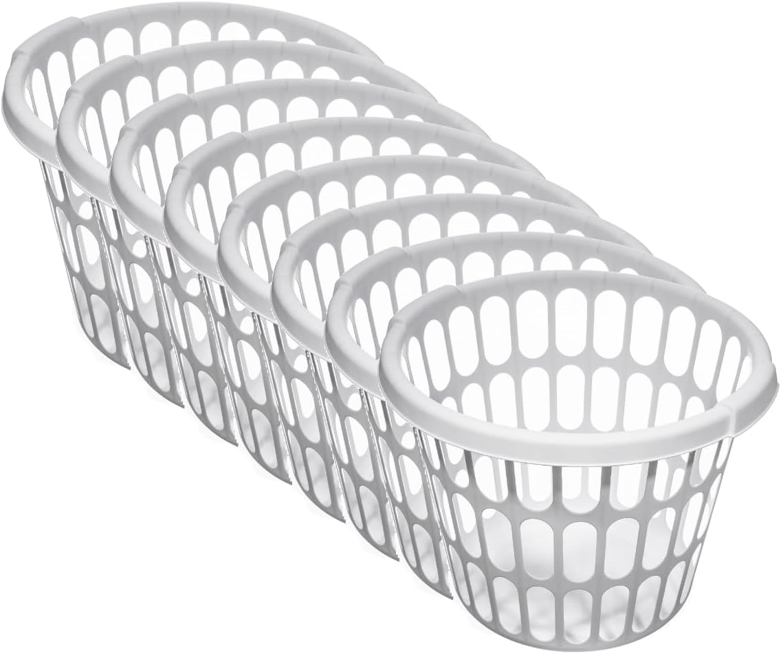 (8 pack) Adult 1-Bushel Round Laundry Basket, White