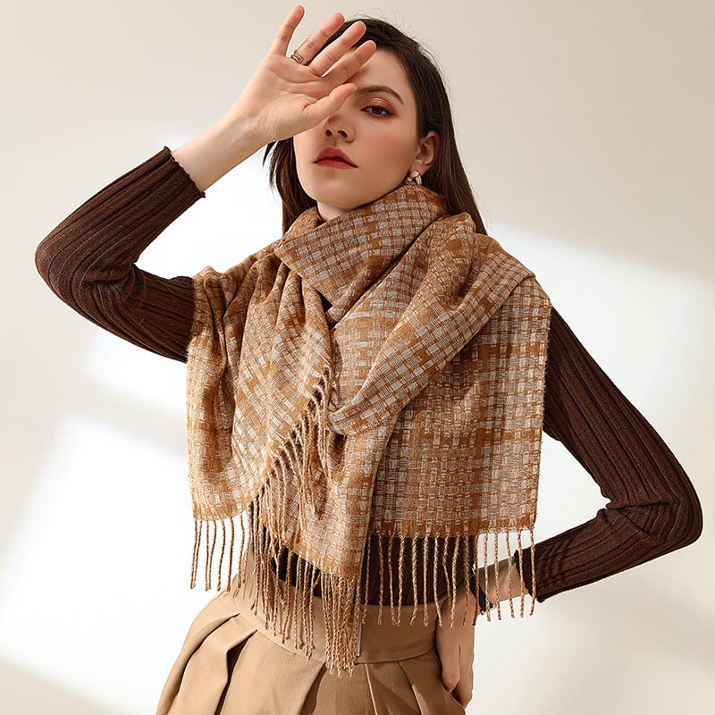 Sciarpa Calda Sciarpa Donna Imitazione Cashmere Tassel Sciarpe Inverno Femmina Calda Plaid Scialle Avvolgere A metà Lunghezza Fringed Regalo per La Vita Quotidiana(F)
