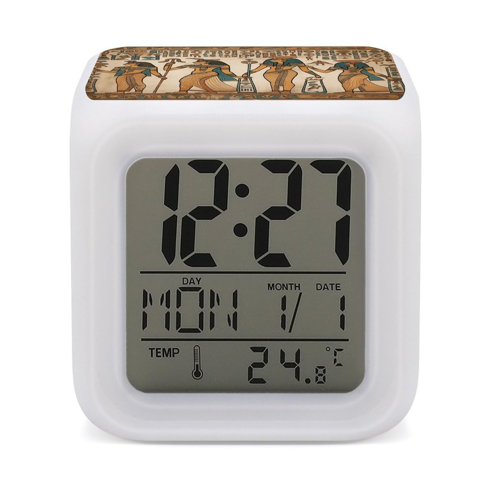 VstaDank Women in Ancient Egypt Alarm Clock 7 Color Changing LED Wake-Up Clocks Printed Home Decoration Multi-Color Night Light Digital Alarm Clock with Temperature Display for Home Office