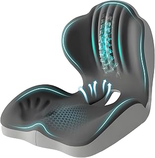 Ergonomic Seat Cushion for Office Chair with Lumbar Support | One-Piece L-Shaped Memory Foam Cushion with Coccyx Cutout for Sciatica & Tailbone Pain Relief, Car, Truck & Gaming Chairs