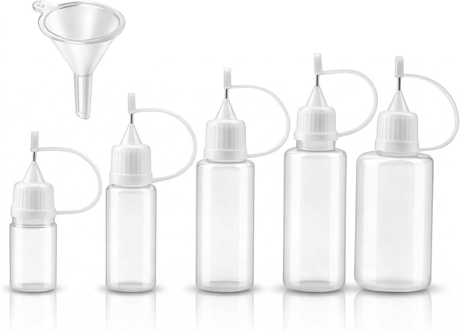 6 Pcs Precision Tip Applicator Bottle Set, 5 Sizes Needle Tip Squeeze Bottles with Mini Funnel, Fine Tip Glue Bottles for DIY Craft Painting Quilling (5ml/10ml/15ml/20ml/30ml)