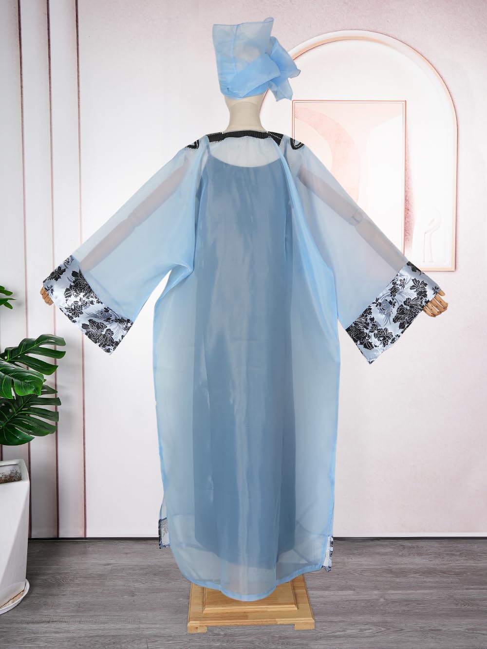 HD Embroidery Organza Bubu Dress Lightblue Plus Size Rhinestone African Style Gown 3 Pieces - Image 3