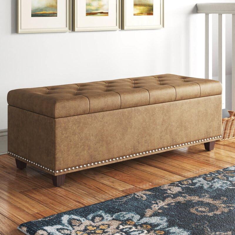 Image of Ottoman Bench with Storage, Ottoman Bench with 2 Seater Sofa Bench, Upholstered Bedroom Bench with Button-Tufted, Entryway Bench Storage Bench for Living Room Bedroom Office
