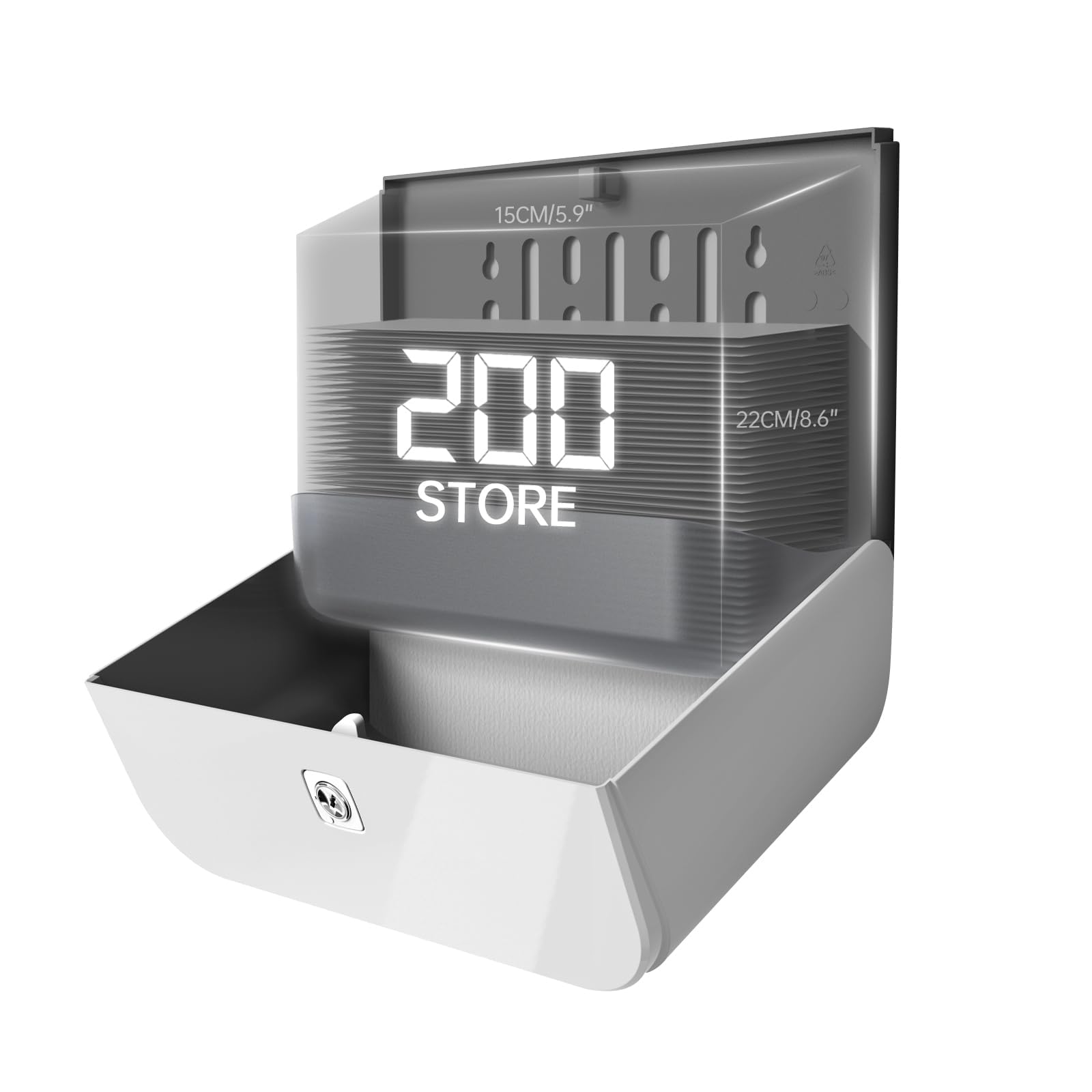 Dispensador de toallas de papel multipliegue, montaje en pared, dispensadores comerciales de servilletas con cerradura, 200 hojas, 6012 blanco