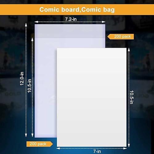 Miniatura 9 de KKU 200 bolsas de cómics actuales, bolsas de cómic transparentes de 7.2 x 10.5 pulgadas, fundas de cómics sin ácidos para almacenamiento de cómics.