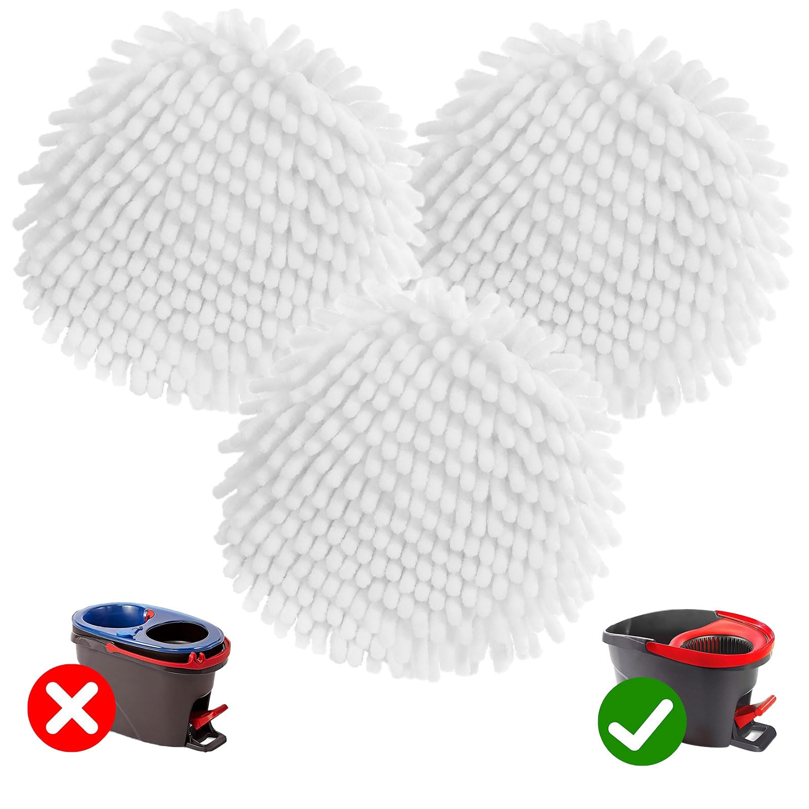 3 Pack Spin Mop Heads Replacements for Ocedar Easywring 1 Tank System Mop Replace Head Attachments, Microfiber Chenille Mop Pad Spin Mop Refill for O