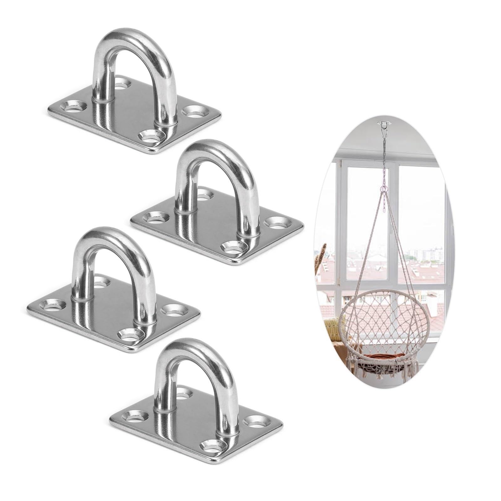 Vnakrny Eye Pate 16PCS Heavy Duty 304 Stainless Steel Square Pad Eye Plate Shade Ring Loop Hook Wall Mounted for Sail Sailboat Comes with Screws(M8)