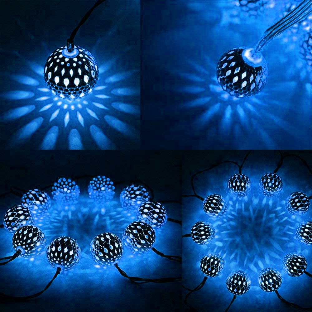 Stringa di luci a sfera in metallo, 5 m, 50 LED, in metallo, a batteria, con 8 modalità per Natale, feste in casa (blu)