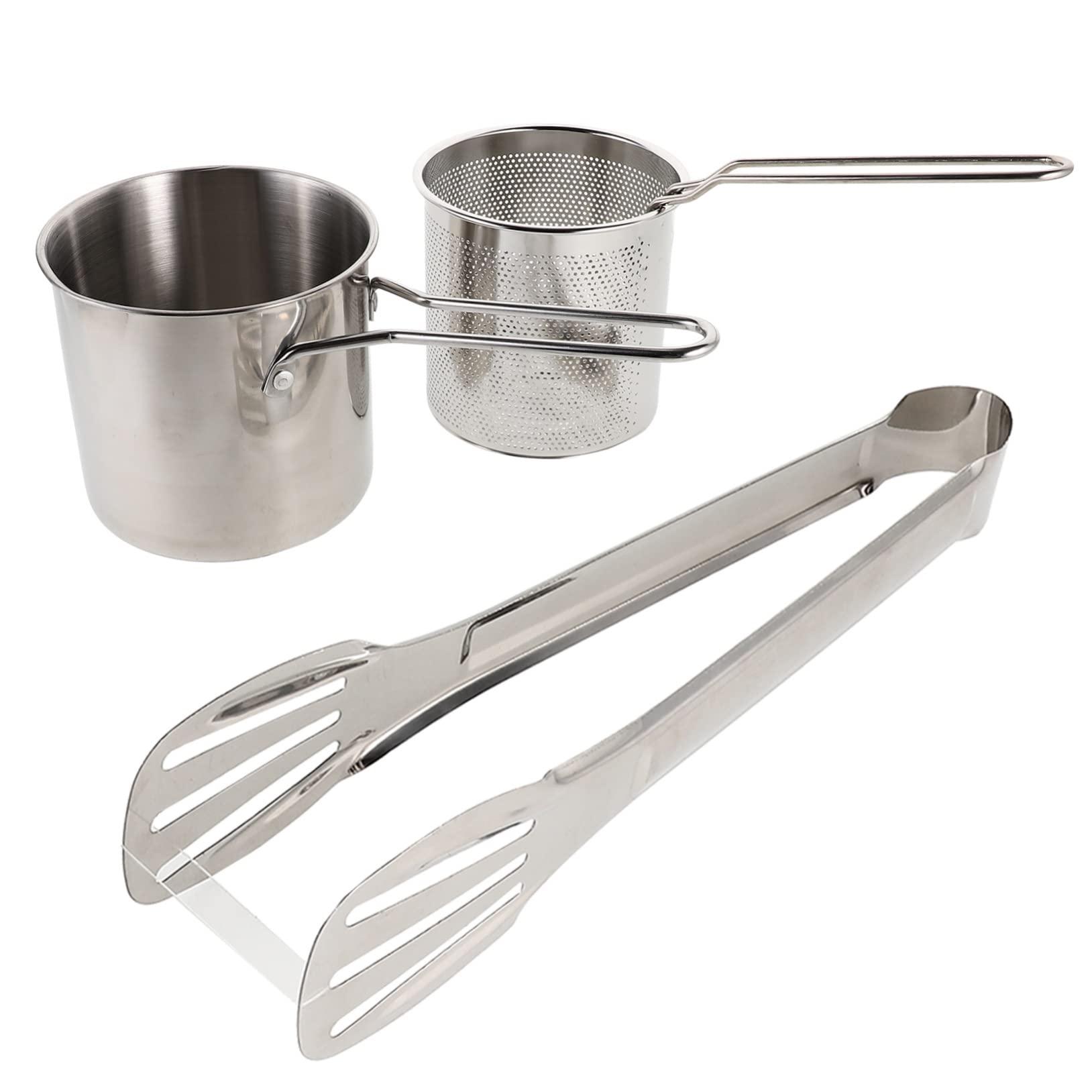 KICHOUSE 1 Set Deep Frying Pot with Fry Basket and Tongs Multi Use Fryer for Suitable for All Types of Food Efficient Heat to Clean