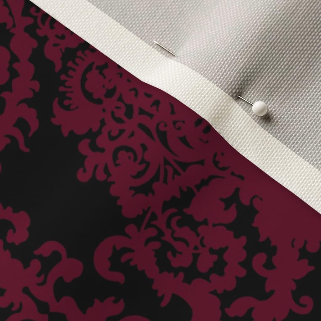 Spoonflower Fabric - Ornate Damask Black Baroque Gothic Red Wine Goth Burgundy Printed on Upholstery Velvet Fabric by The Yard - Upholstery Home Decor Bottomweight Apparel