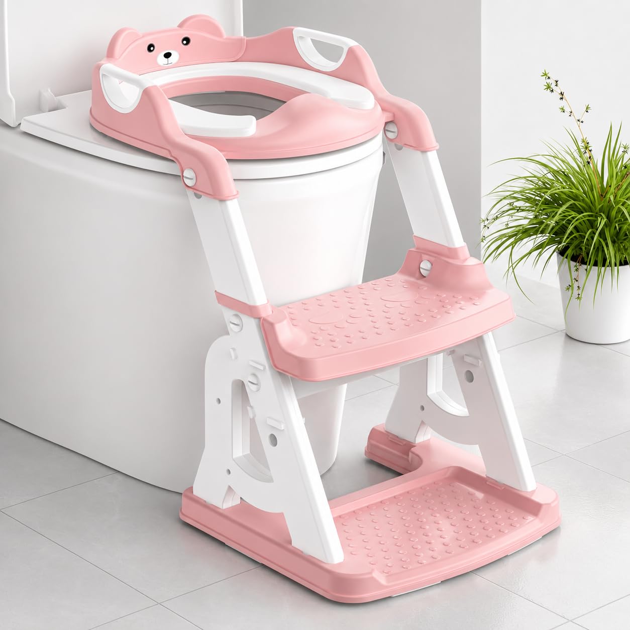 Meulife Asiento de entrenamiento para ir al baño, inodoro 2 en 1 para niños pequeños, asiento de inodoro para niños y niñas con protector contra salpicaduras, almohadilla antideslizante y taburete