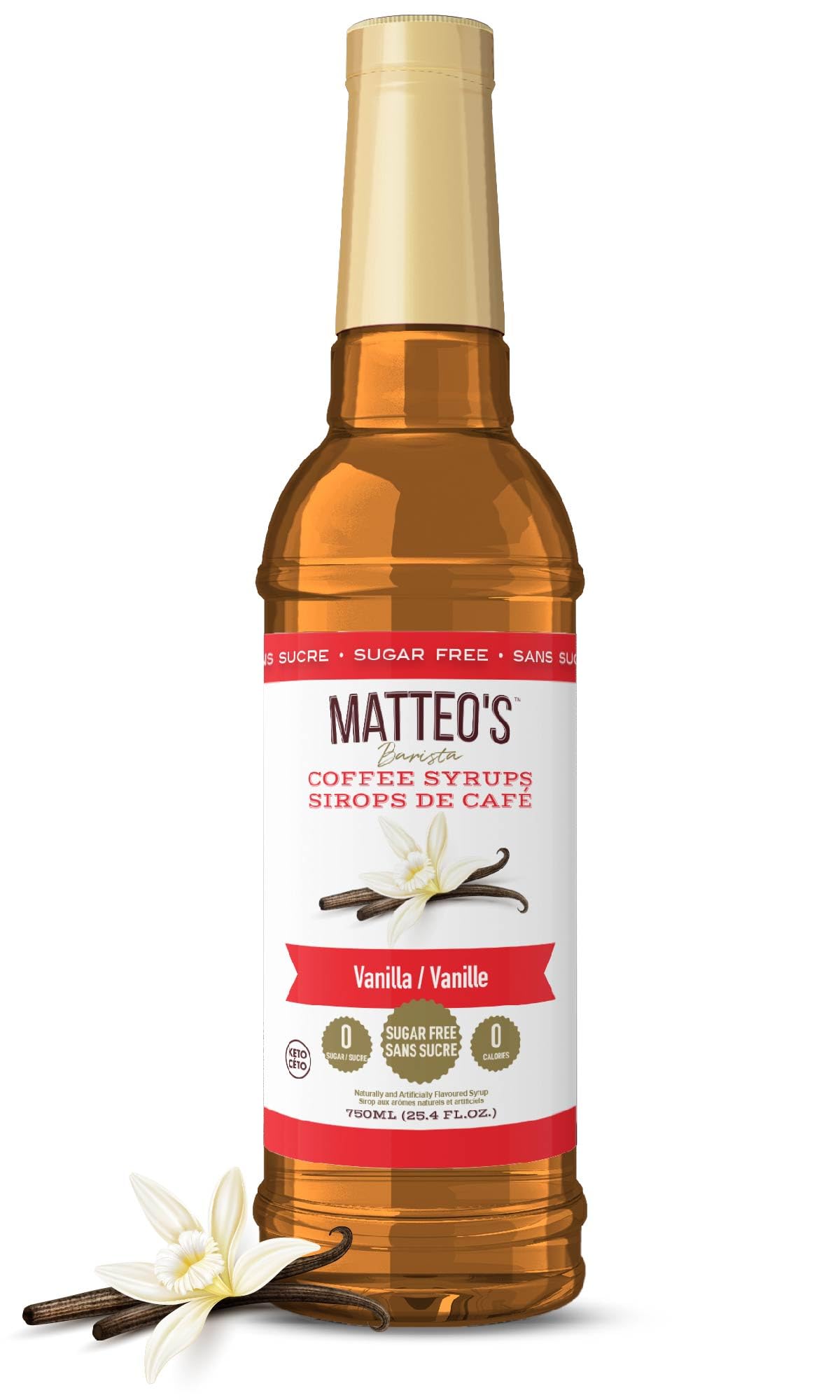 Matteo's Barista Style Sugar Free Coffee Syrup - Zero Calories Keto-Friendly Coffee Syrups & Flavors - USA-Made Kosher Sugar Free Coffee Flavoring Syrup For Home & Work (Vanilla, 25.4 Oz, 1-pk)
