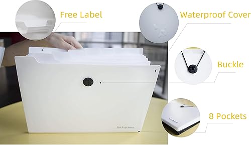 Miniatura 5 de Organizador de carpetas de archivos expandible, 8 bolsillos tamaño carta A4, organizador de archivos de acordeón portátil, caja de archivos