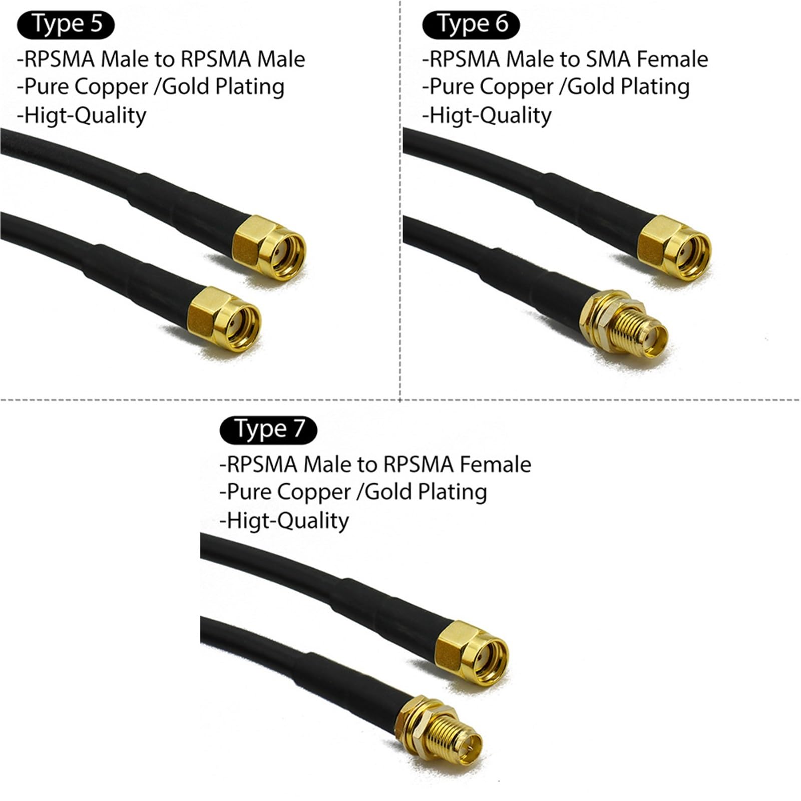 RG58 SMA mâle et femelle 50 ohms câble coaxial câble coaxial connecteur d'extension adaptateur 1 pièce (type 5)