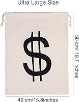 Vista 2 de Boao Bolsas de dinero extra grandes de 19.7 x 15.8 pulgadas, bolsa de lona con cordón y símbolo de dólar para recuerdo de juguete, fiesta temática