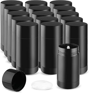 15 Pack 1 oz/30ml Plastic Travel Size Deodorant Container,Empty Round Twist-Up Stick Tube for Homemade Deodorant,Solid Lotion Bars,Body Balm,Soap Sticks,Sunscreen-UPSIDE DOWN FILLING (Black)