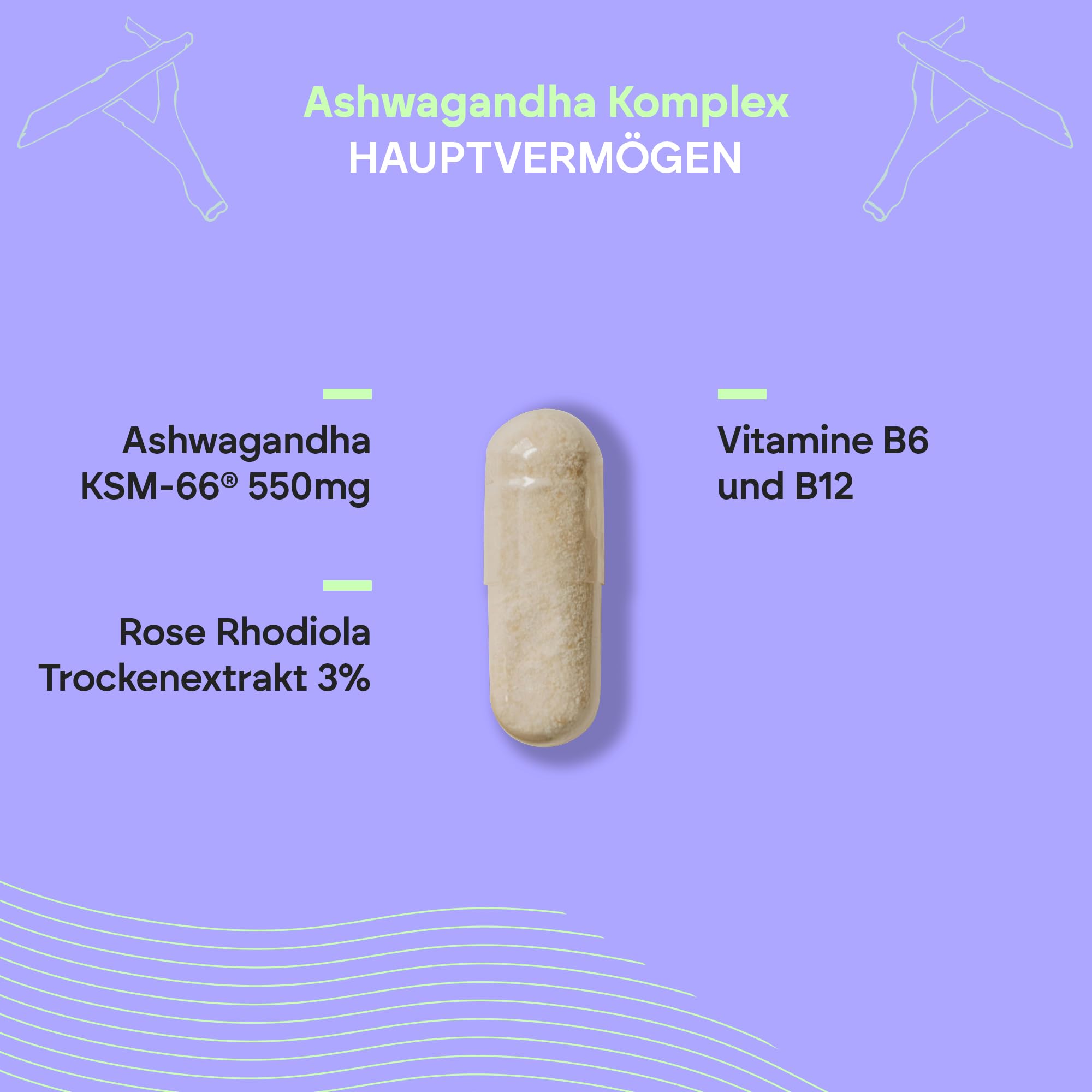 Ashwagandha KSM-66 610mg - Rhodiola Rosea + 5% Withanolide + Vit B6 B12 + Withania Somnifera - 60 Kapseln Vegan Nutralie