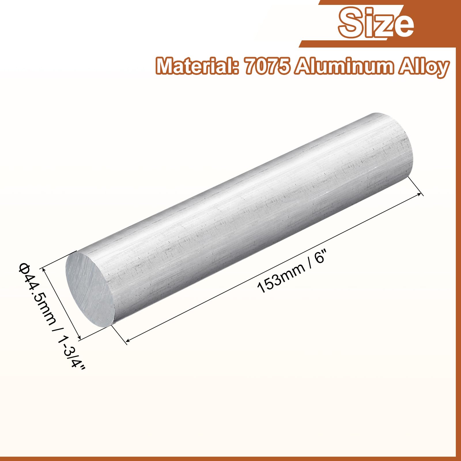 QUARKZMAN 1Pcs Barre Ronde En Aluminium De 1 3/4"(45mm) De Diamètre, 6"(153mm) De Longueur, Barre Pleine En Aluminium 7075 Pour Tournage, Pour Industrie Construction Bricolage Artisanat