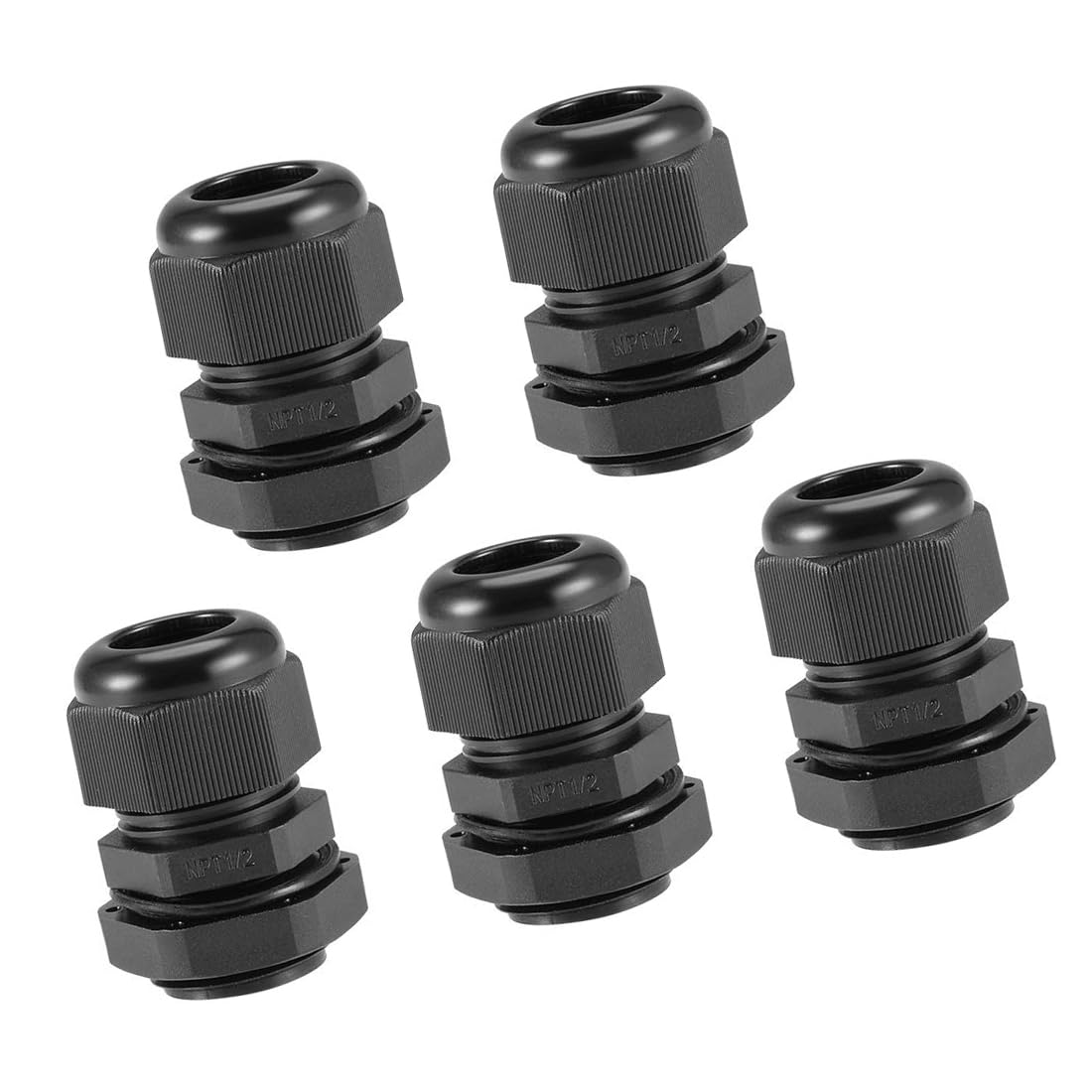 Unifizz 5Pcs NPT1/2 Cable Gland - Durable Threaded Wire Connector with Locknut for 8-14mm Dia Cable Wire, Black