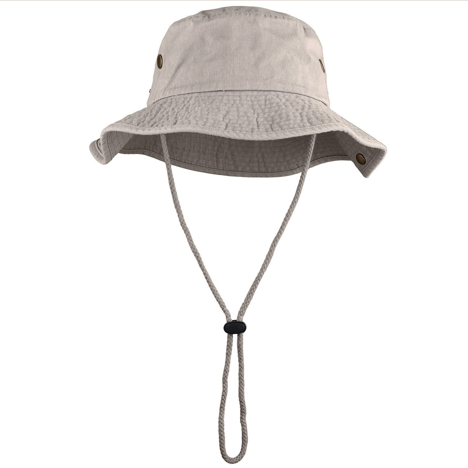 Sombrero de ala ancha para senderismo, pesca, safari, boonie, 100% algodón, protección solar UV para hombres y mujeres, actividades al aire libre, Gris, S/M