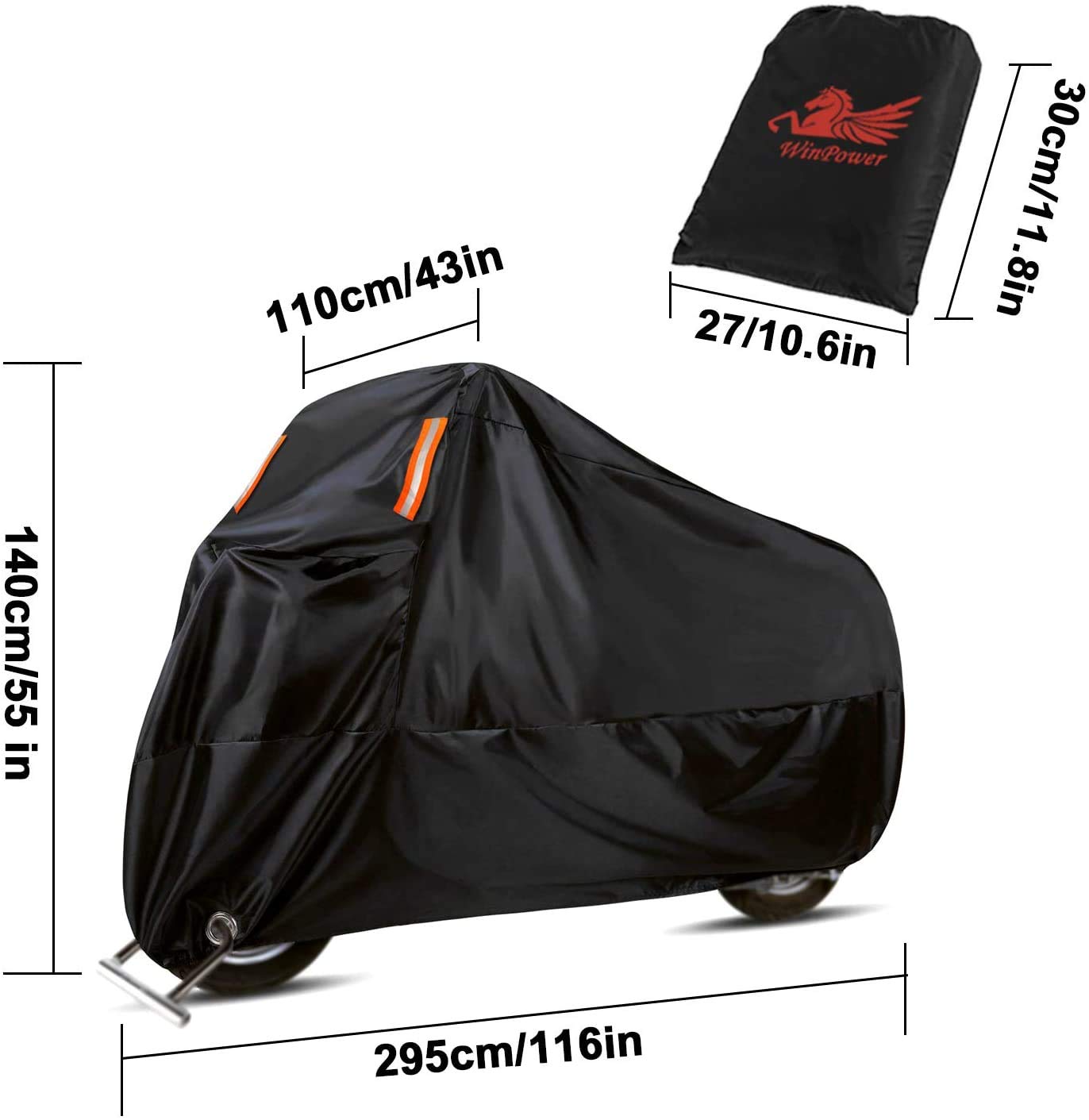 WinPower Copri Moto Copertura Impermeabile A prova di vento Anti polvere Pioggia UV Interno All'aperto Protezione con Lock-holes Borsa di stoccaggio 295 x 110 x 140cm, Extra Grande 4XL