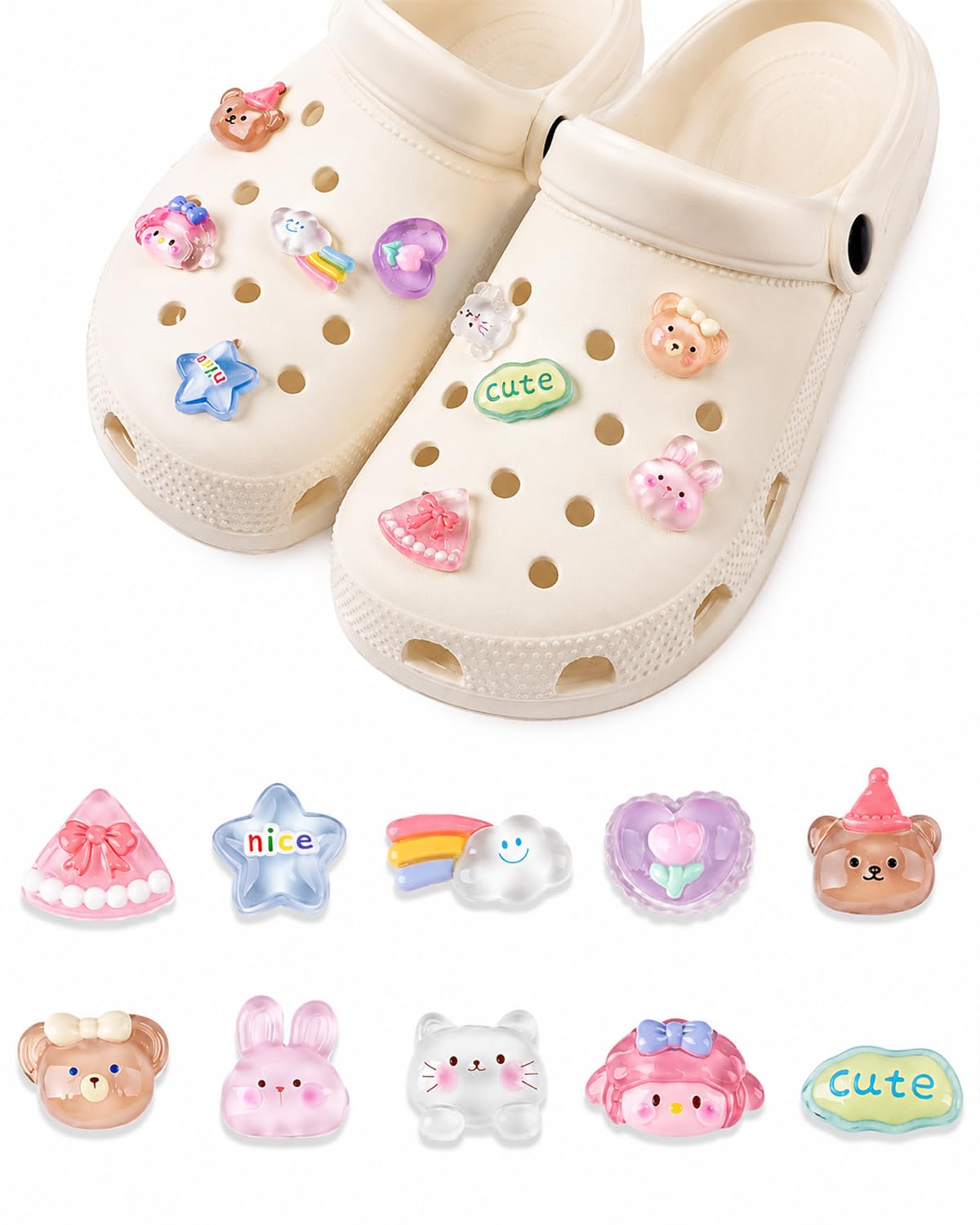 Accesorios Jibbitz para Crocs, 10 Pz de Resina Translúcida | Pines Adornos de 10 Estilos Únicos para Sandalias Zuecos, Regalo Niños DIY