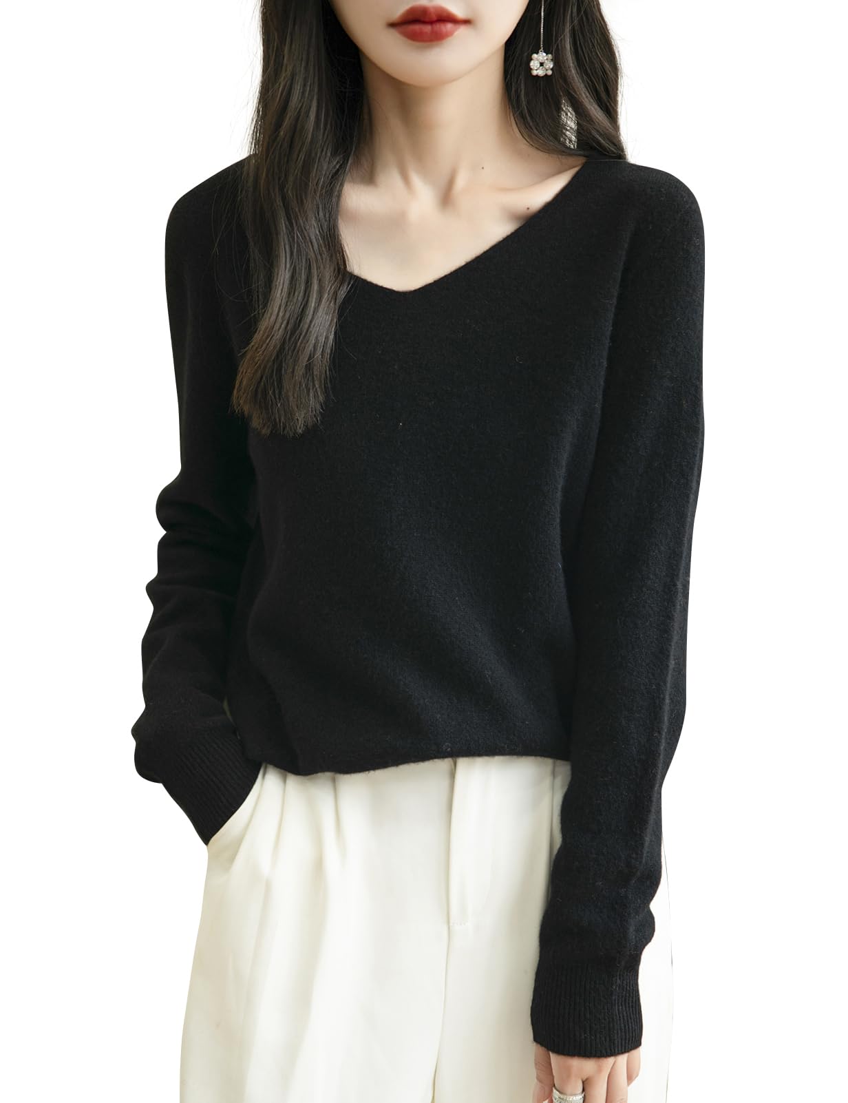 Chanyarn Maglione da Donna 100% Lana Merino con Scollo a V 2025 Casual a Maniche Lunghe Senza Cuciture Maglia Maglione