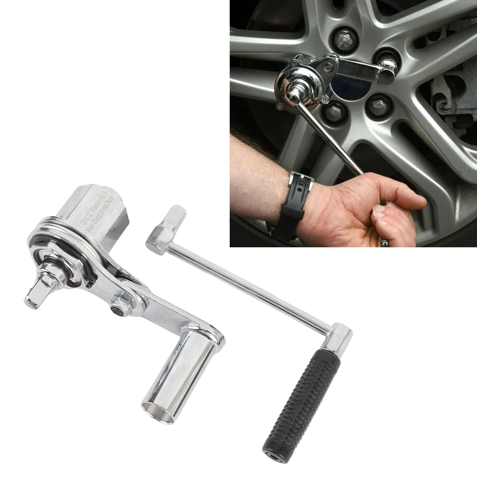 Generic Torsions-Multiplikatorschlüssel, 1/2-Antrieb mit 17-mm-, 19-mm- und 21-Stecknüssen, 680 Nm Leistung, Arbeitssparender Radmuttern-Entferner für den Austausch Verrosteter