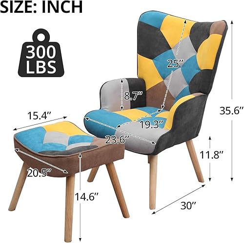 Miniatura 2 de Silla decorativa con otomana, sillas decorativas para sala de estar con respaldo alto y reposabrazos, cómodo sillón para sofá, silla de lectura para