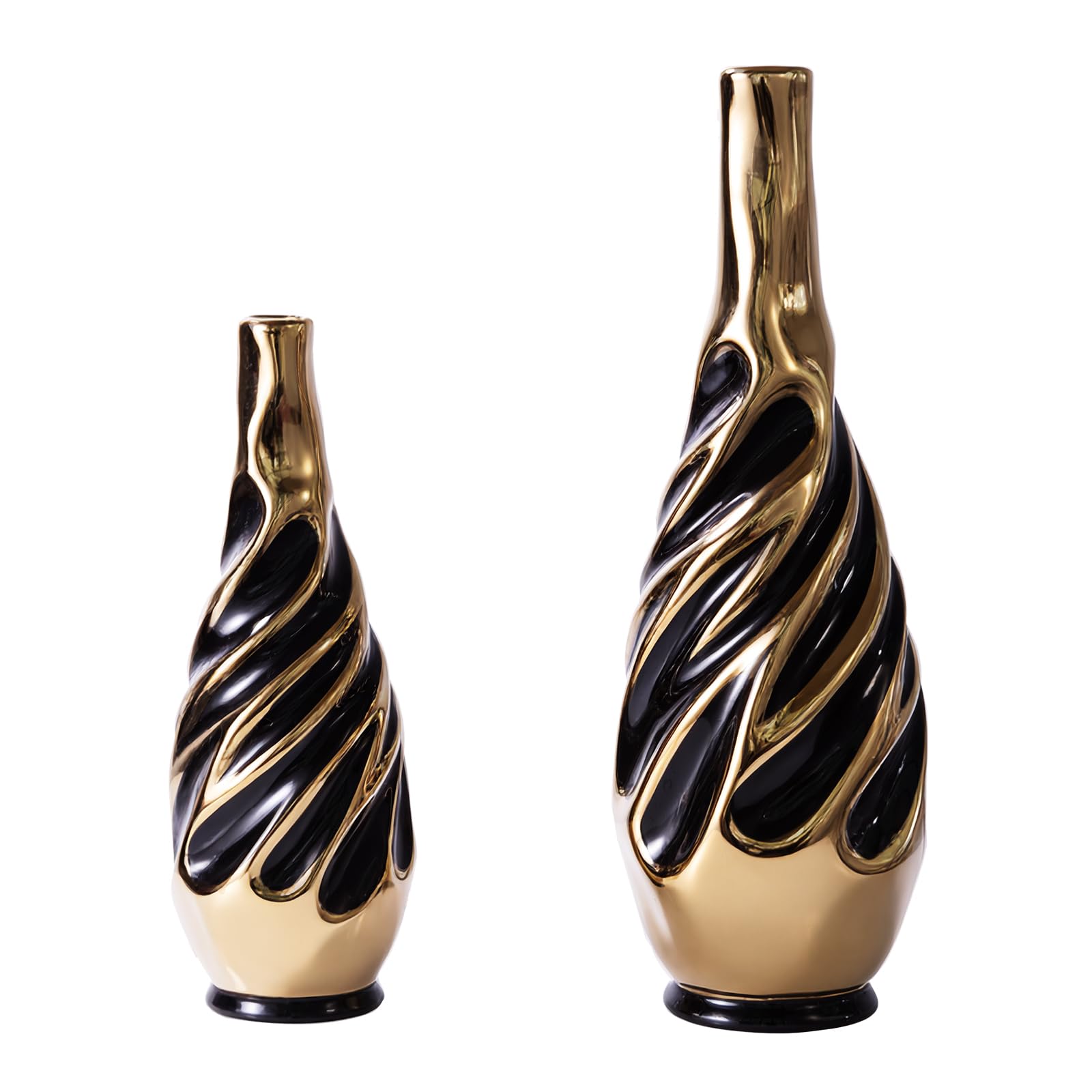 Yundu Gold with Black Vase Set of 2 - Pampas Grass Vase, Ceramic Vases Ideal for Living Room, Shelf, Coffee, Home Decor. Boho & Modern Centerpieces Flowers Vases