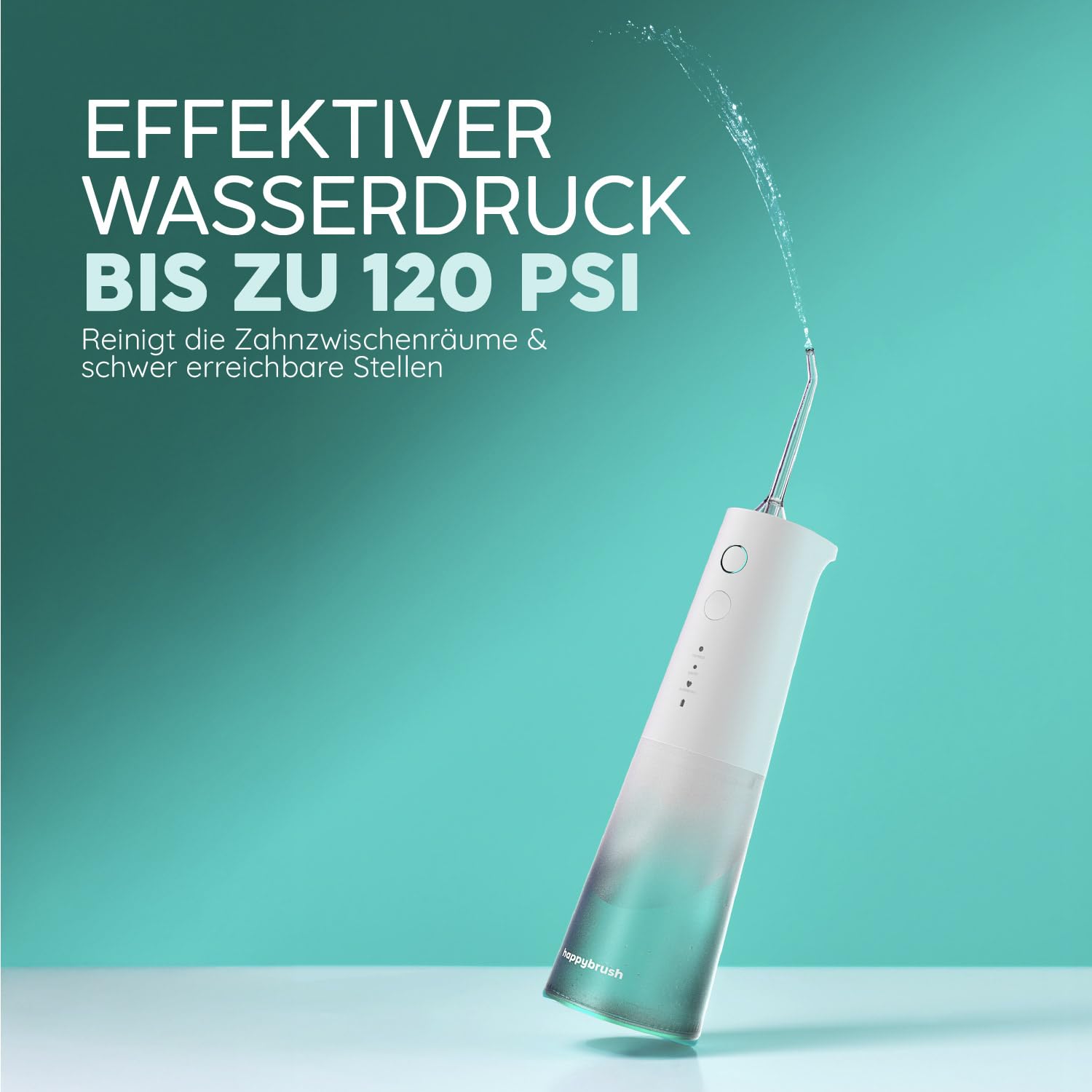 happybrush® Munddusche weiß - TESTSIEGER* – 100 Tage testen - Kabelloser Water Flosser für Zahnreinigung & Zahnzwischenräume – Effektiver Irrigator für gesunde Mundhygiene
