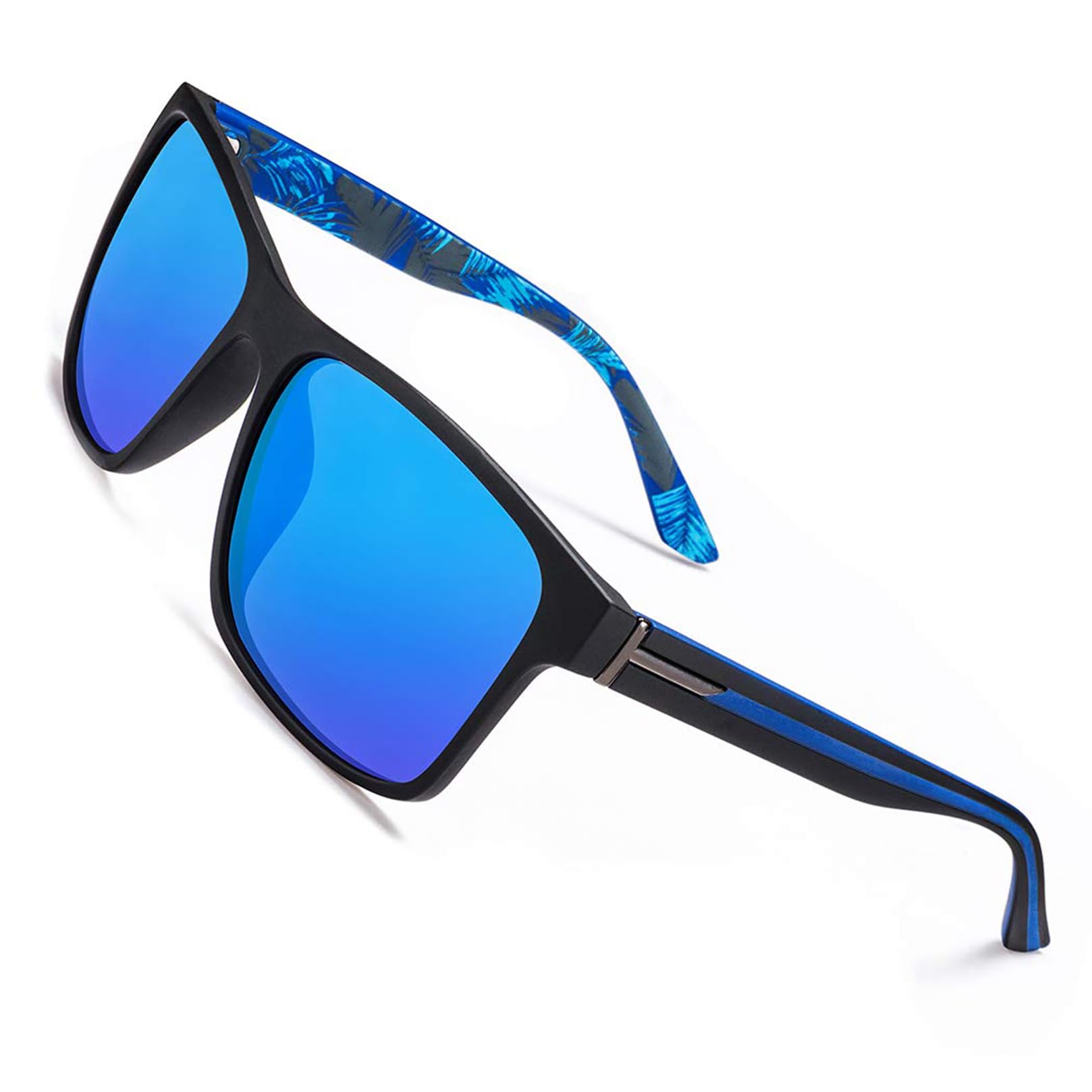 Polarized Sunglasses for Men Women Driving Fishing Mens Sunglasses Rectangular Vintage Sun Glasses, 4-deep Blue Lens/Matte Black Frame, One size