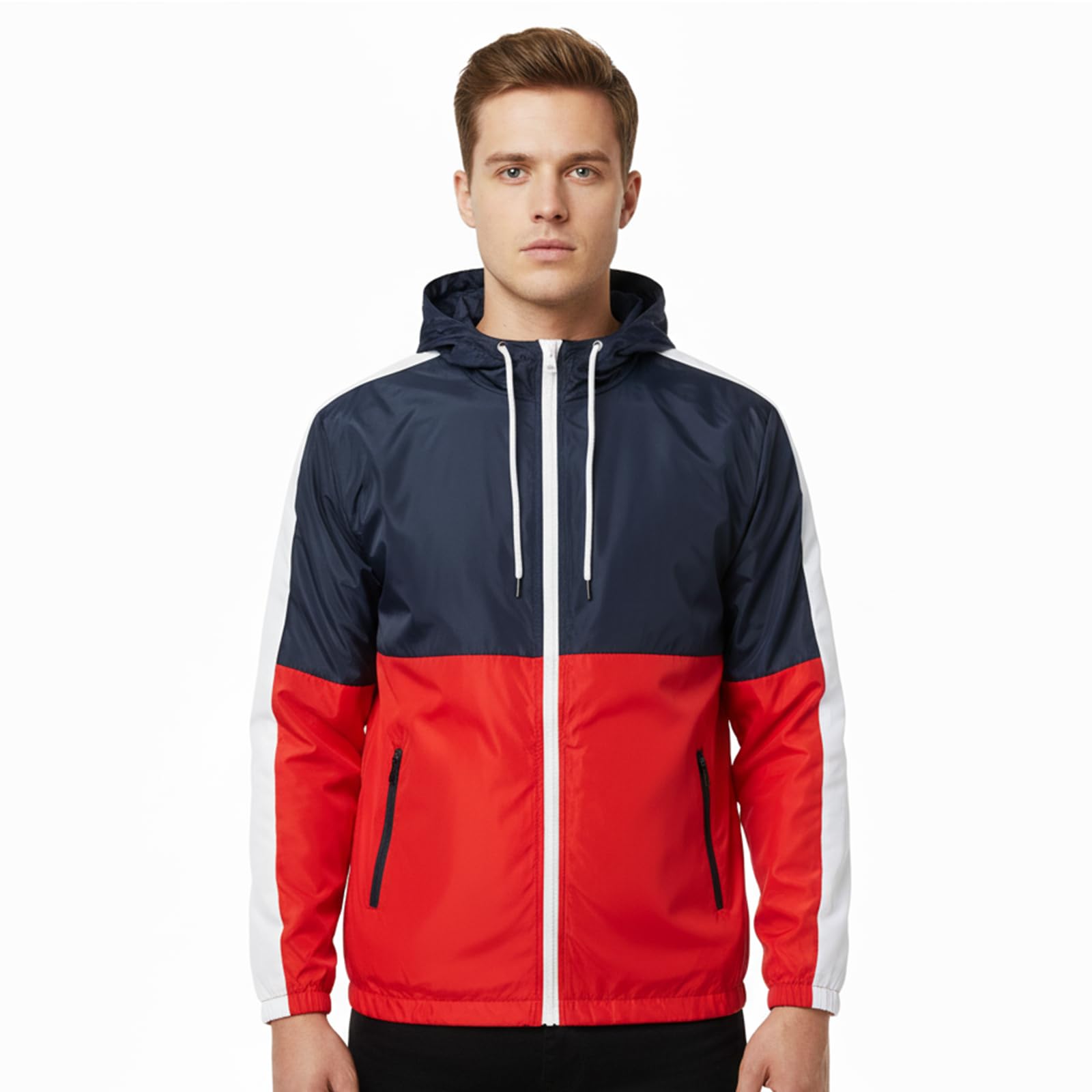 YUBIKWETE Men's Lightweight Windbreaker Jacket Water Resistant Hooded Rain Coat for Hiking Retro 90s Style