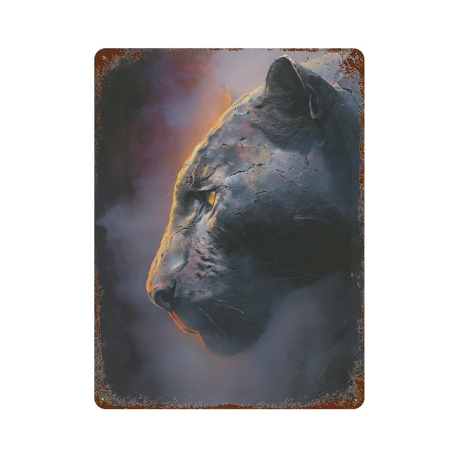 Distressed Metal Wall Sign Panther of The Night Soul 15.7"x11.8", Retro Wall Decor for Basement, Hobby Room And Garage Decor