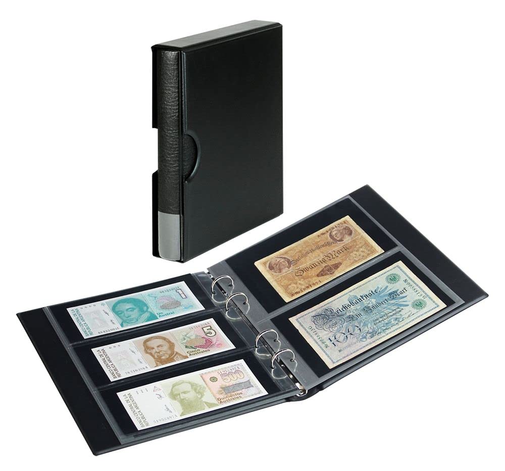 Banknote Album RONDO [Lindner S1406BN] with 10 crystal clear Multi collect pages in 2 different layouts, incl. slipcase, Colour: black