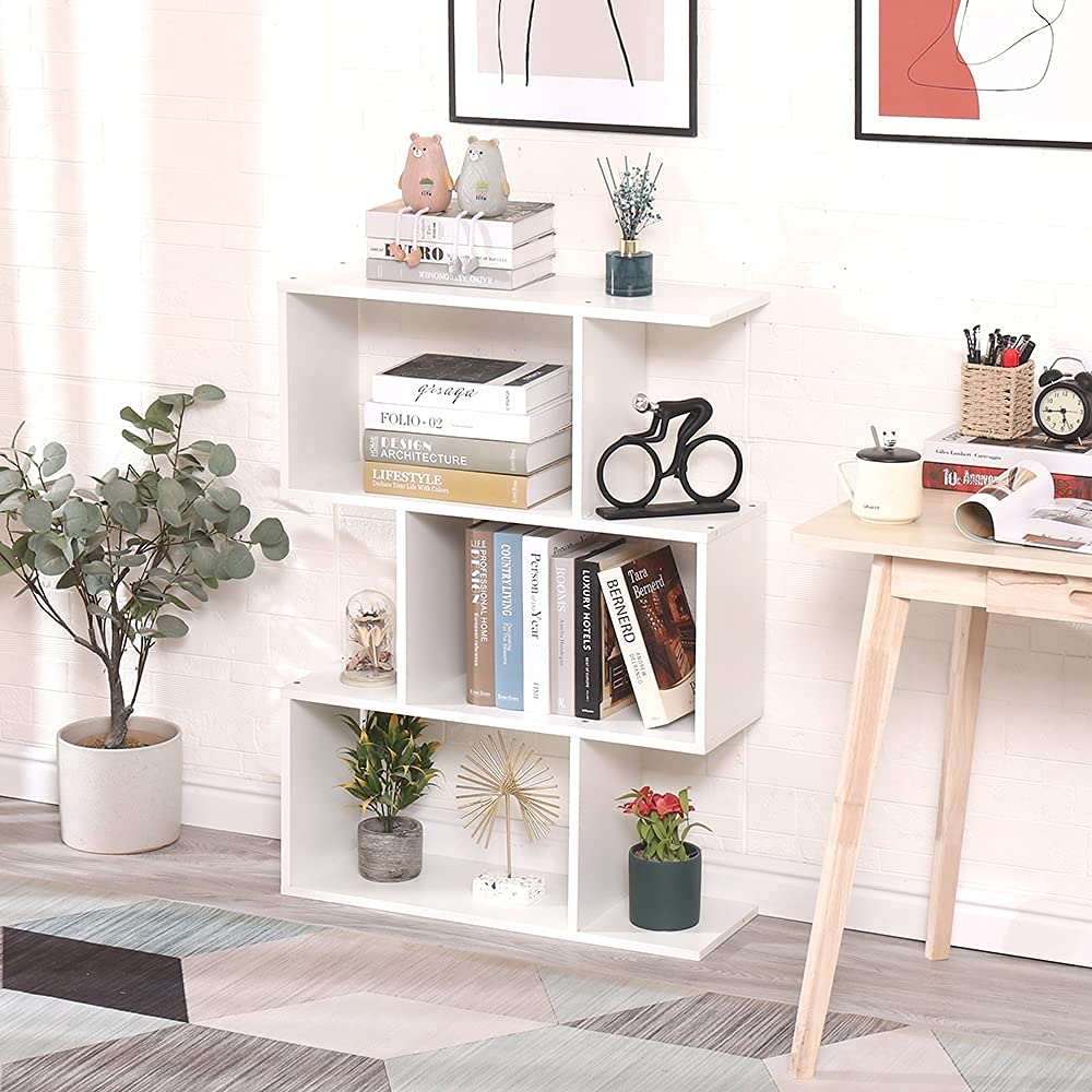 Libreria Scaffale Bianca Ufficio Moderna Contemporanea Bifacciale Divisorio Legno Casa Giorno 70x23.5x96 Autoportante Mensole Scaffali Cubi Muro Design Ingresso Soggiorno-
