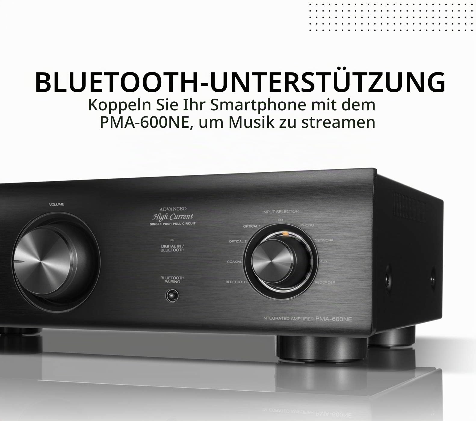 Denon PMA600NE HiFi-Verstärker, Endstufe mit Bluetooth, Phono-Equalizer, 1x Koaxial- & 2x Optischer Eingang, Subwoofer-Ausgang, Analogmodus, Musik-Streaming - Schwarz