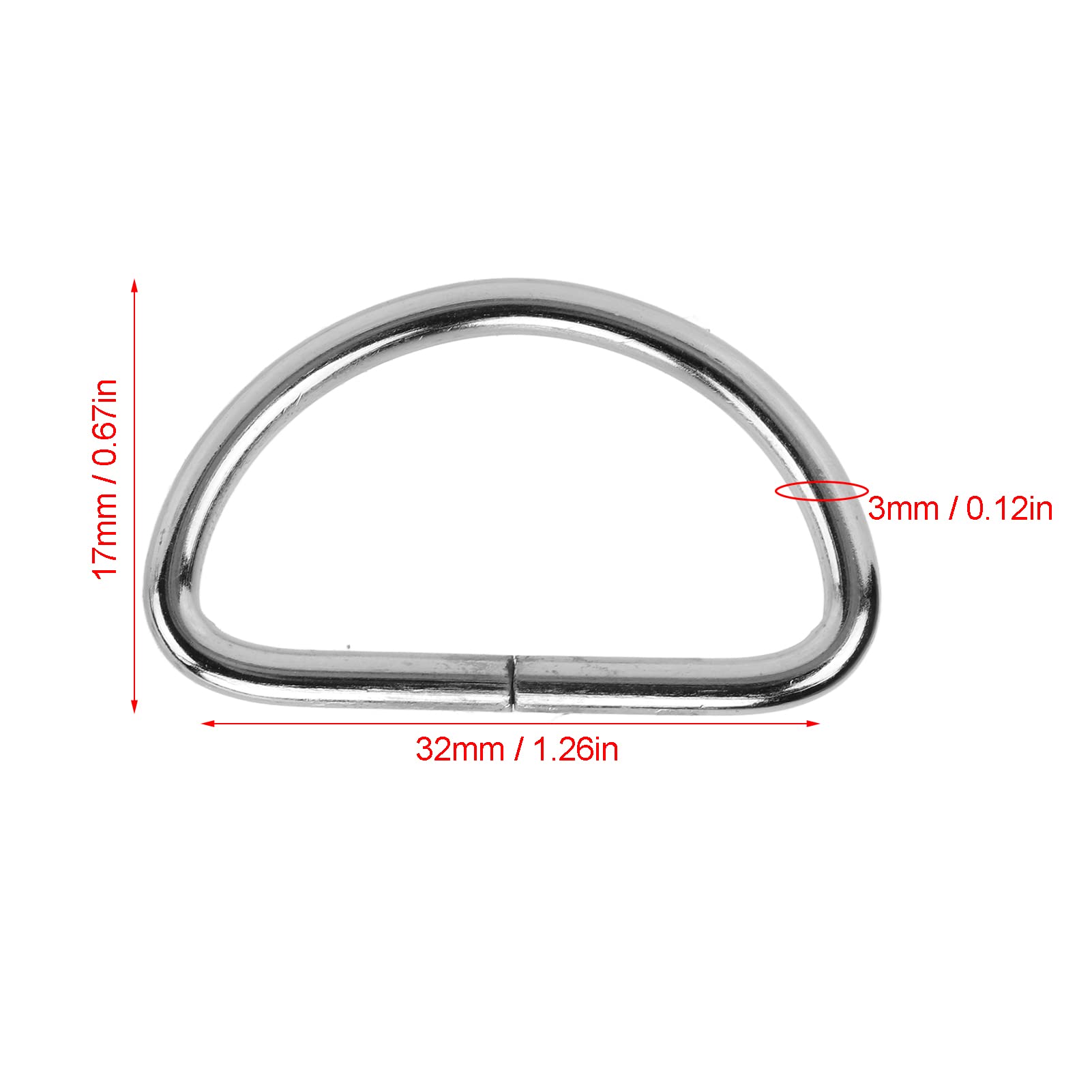 100 Uds anillos D Collar de perro anillos de Metal D para correas de pecho de perro accesorios de maletas para mascotas (Plata 3x32x17mm)