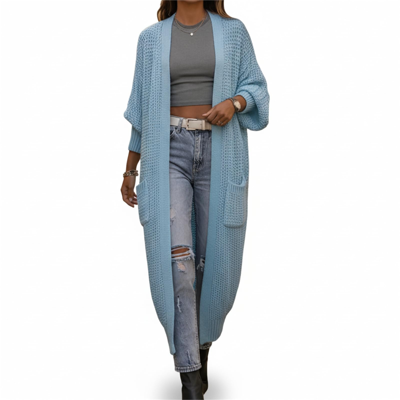 Long Cardigans for Women Open Front Long Sleeve Chunky Knit Oversized Cardigan Fall Winter Cozy Outfits with Pockets