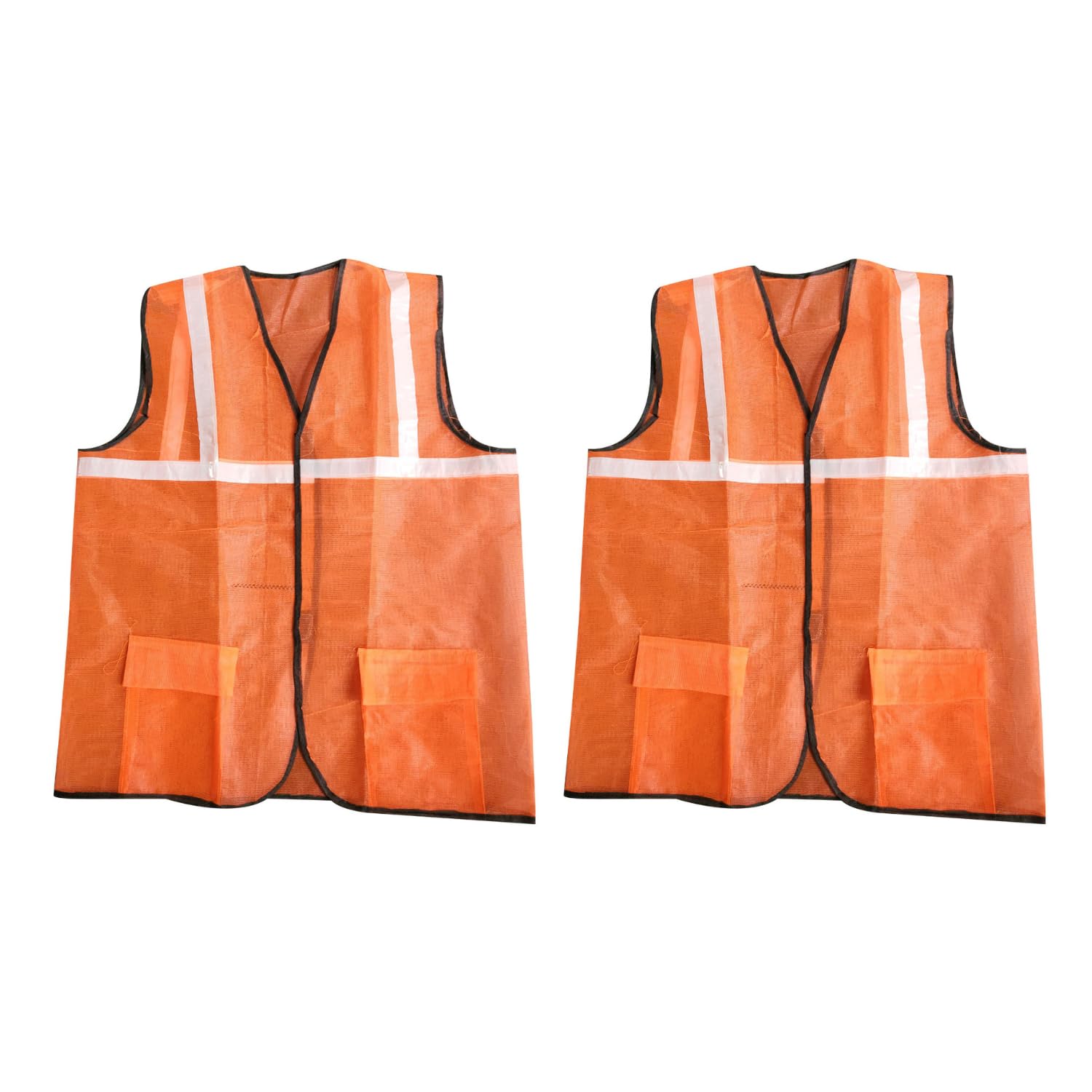 LADWA Reflective Orange Safety Jacket with 2 Pockets Pack of 2 - High Visibility ANSI Class 2 Reflective Gear | Construction Workwear, Night Running, Cycling