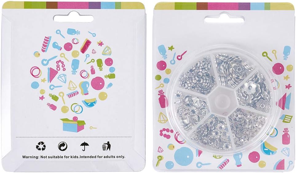 Beadthoven 180Pcs 6 Styles Tibetan Style Alloy Flower Spacer Bead Caps Cones End Caps with Container for Jewelry Making Hole: 1-2mm