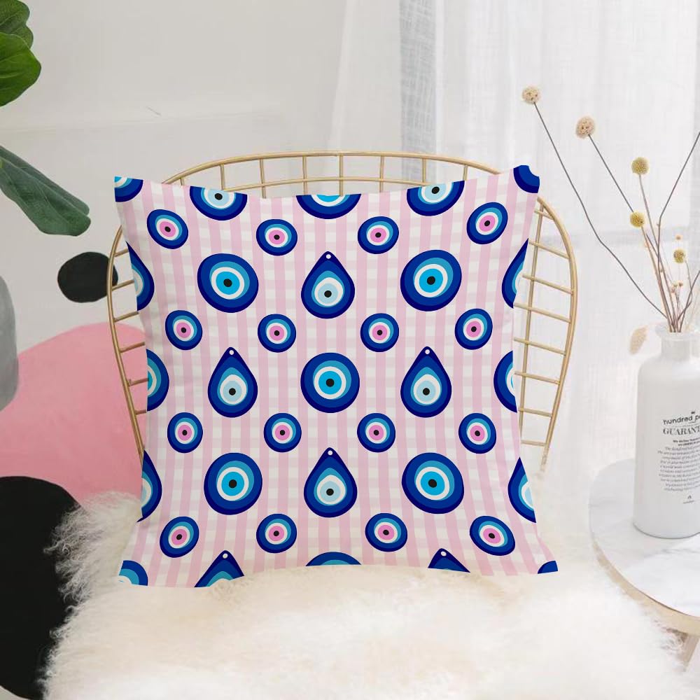HYMSXW Cushion Cover,Throw Pillow Case Home Decorative for Living Room Bedroom Sofa Chair 20X20 Inch,Evil Eye,Protective Turkish Bead Figures in Different Shapes Checkered Backdrop,Pillowcase 50X50cm