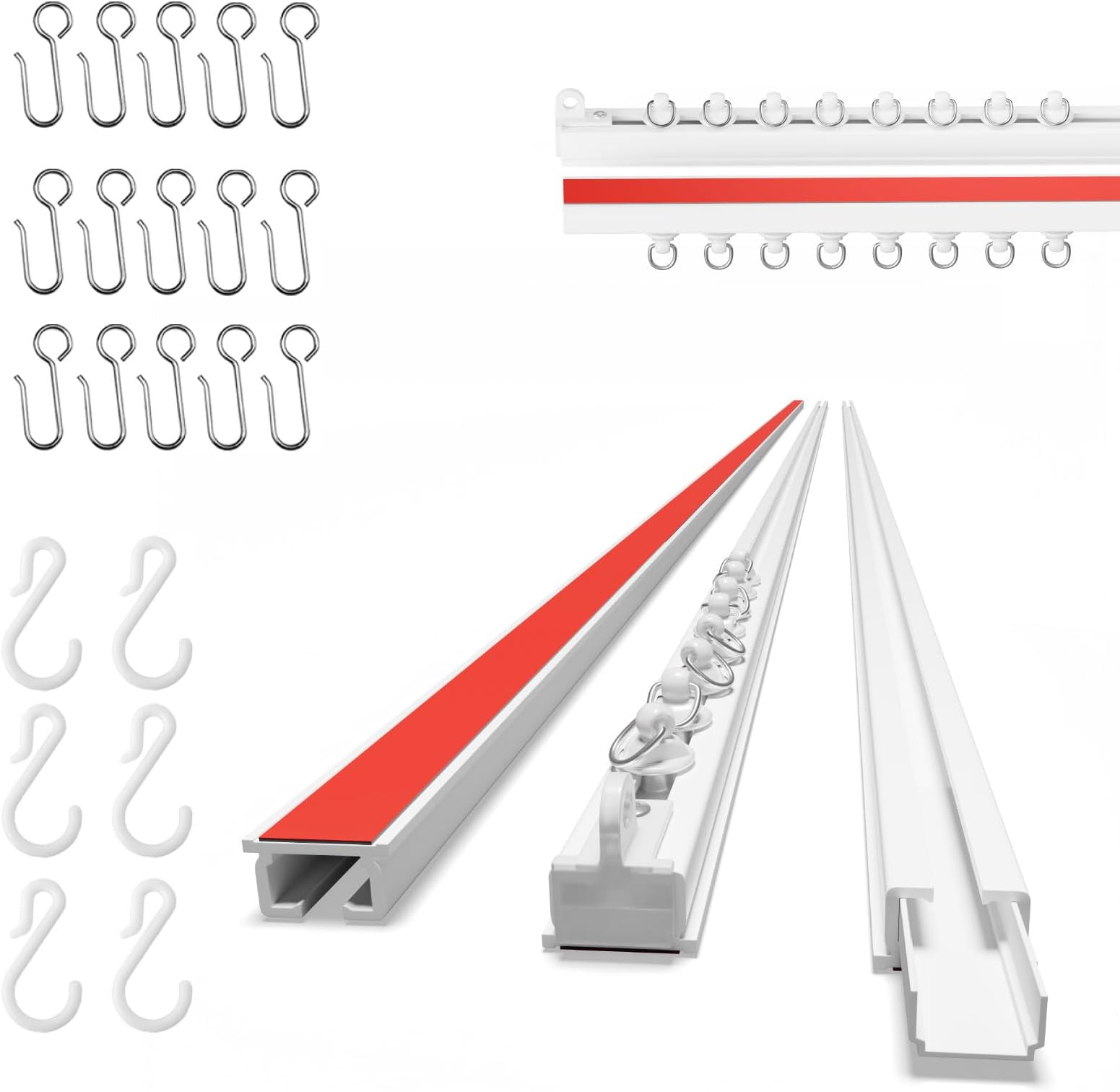 Self Adhesive Ceiling Curtain Track (4.72FT,1.44M, White) Curtain Track Ceiling Mount, for Smooth Wall Mount- No Screws Adhesive Curtains Tracks, Flexible Curtains Rod