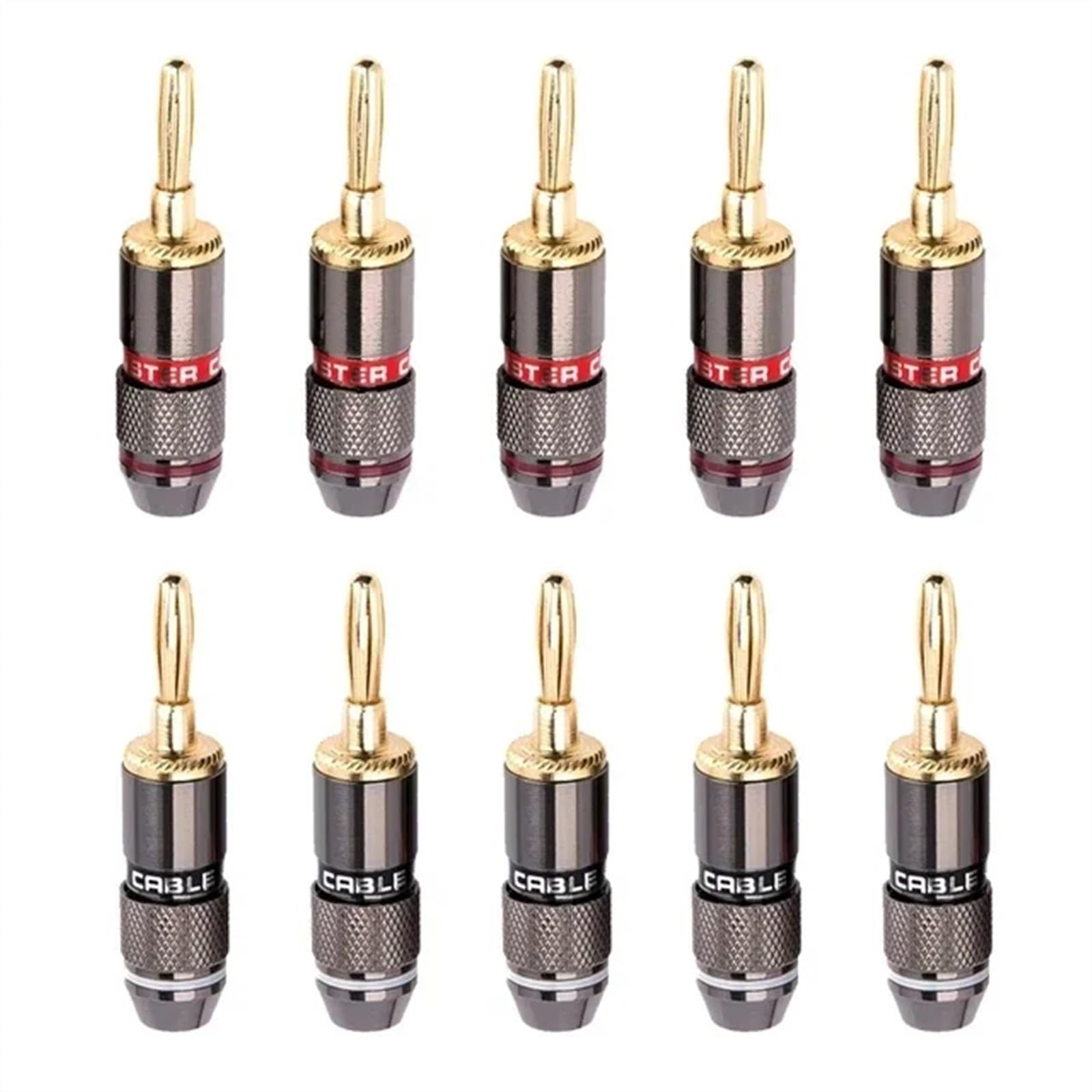 10 sztuk pozłacanych 24 K wtyków bananowych 4 mm z nakrętką do gniazda audio, wtyczka głośnikowa Gun Metal (5 Red 5 Black)