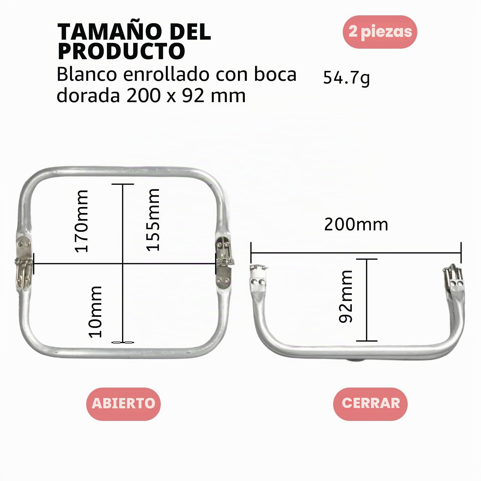 2 PCS Bolsas con Cierre de Gancho y Marco en U (20 x 9,2 cm) para DIY, Cierres de Gancho y Beso en Aluminio, para Bolsos de Noche y Organizadores, Sistema de Cierre para Creaciones Personalizadas (2)