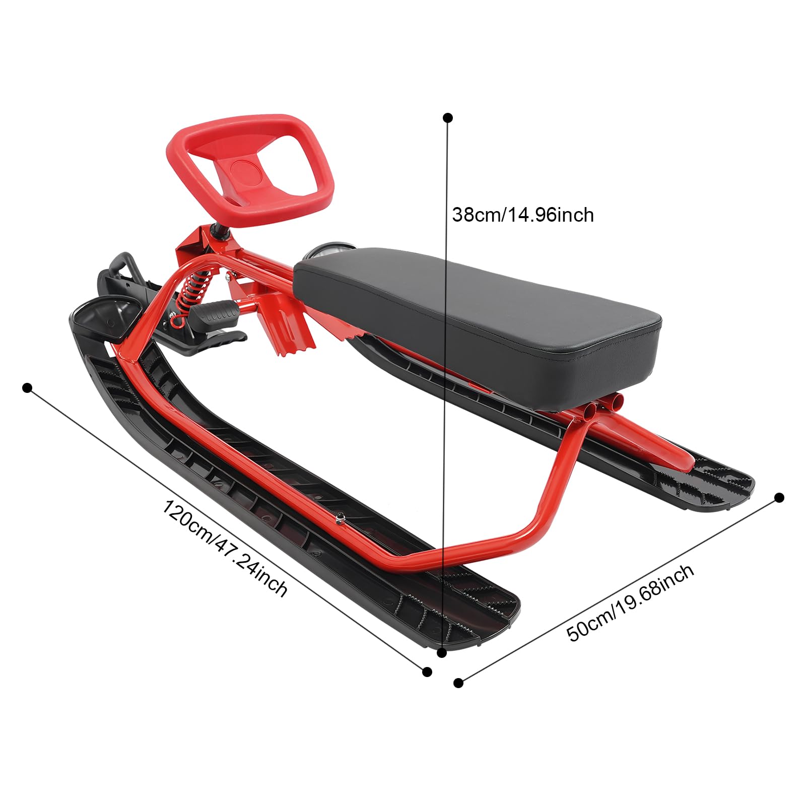 Luge d'hiver avec volant, luge de ski pour adultes avec volant pour sports d'hiver, snowboard avec grande capacité de charge jusqu'à 100 kg, pour le ski et la luge par temps froid