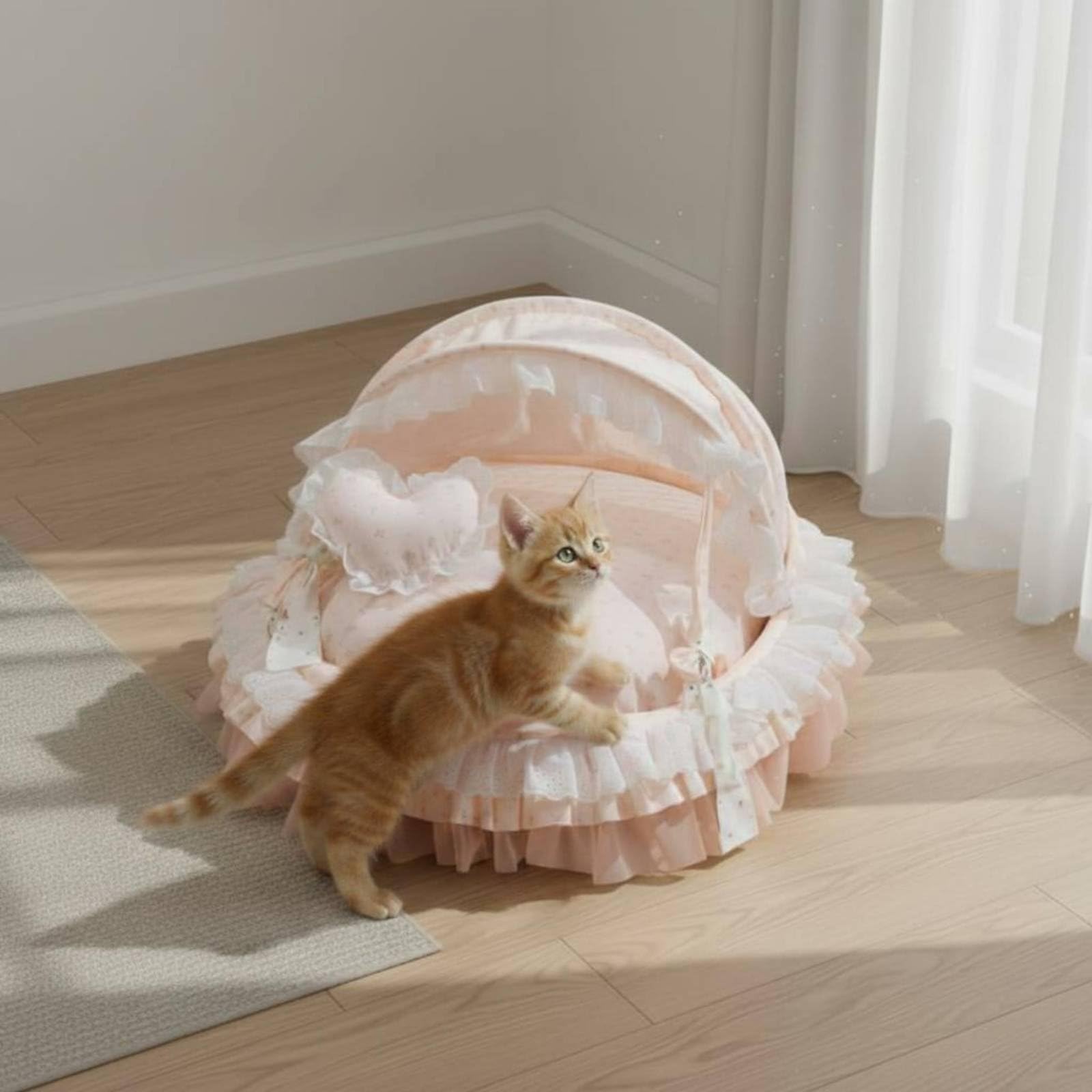 predolo Cuccia Portatile per Gatti, Cuccia Gatto Interno Antigraffio Semichiuso Nido, Lettino per Gatto Morbido e Leggero, Retro Chinese