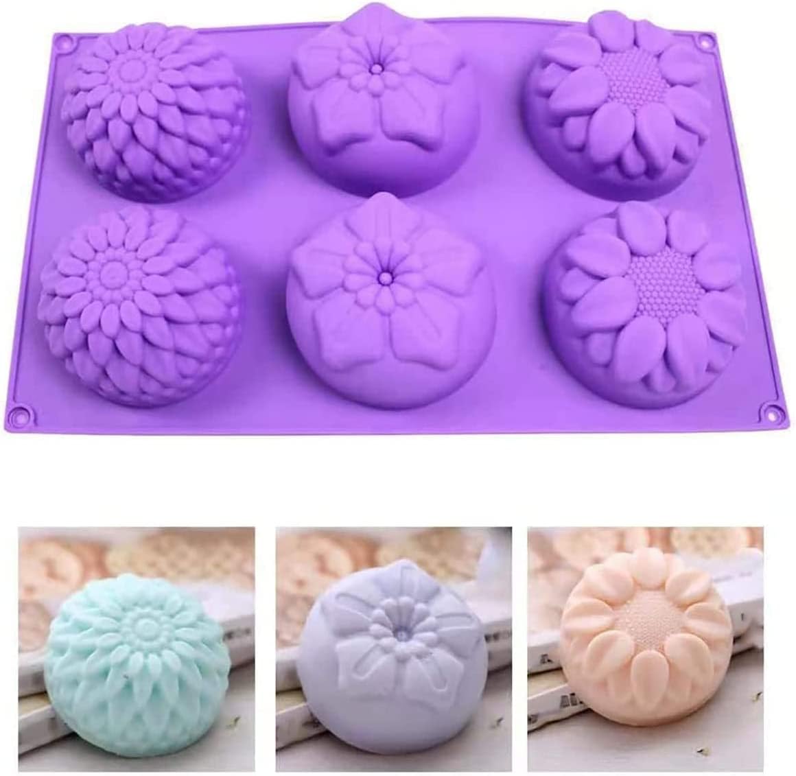 Flowershaped silicone mold,Pieces 6 Cavity Silicone Flower Soap Mold